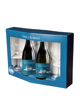 Víno z Kobylí Červené duo se sklenkami 